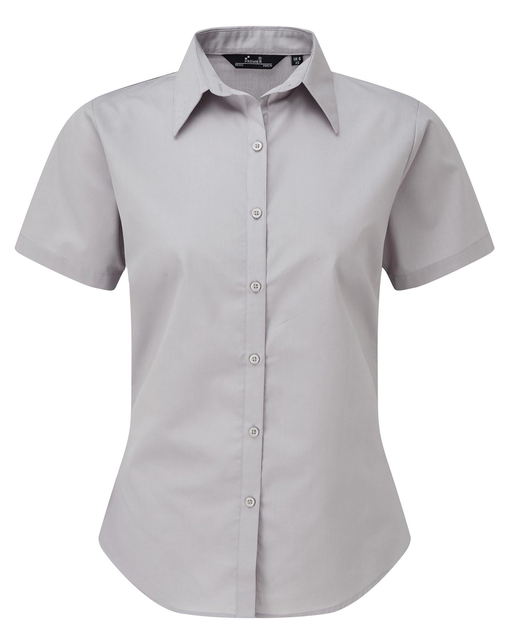 Ladies Poplin Short Sleeve Blouse | SILVER
